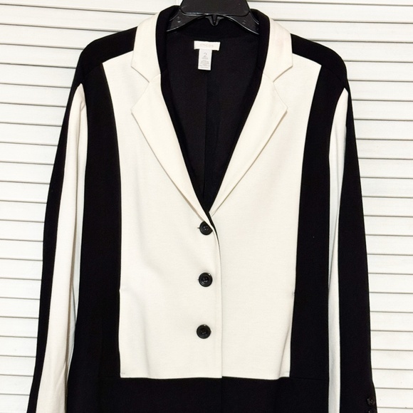 Chico’s Jacket Blazer -   Black  & White  -Chico's size 2 (12 Large) - Picture 1 of 3